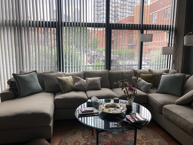 Living room with high ceilings and lots of natural lighting! - 1727 S Indiana Ave