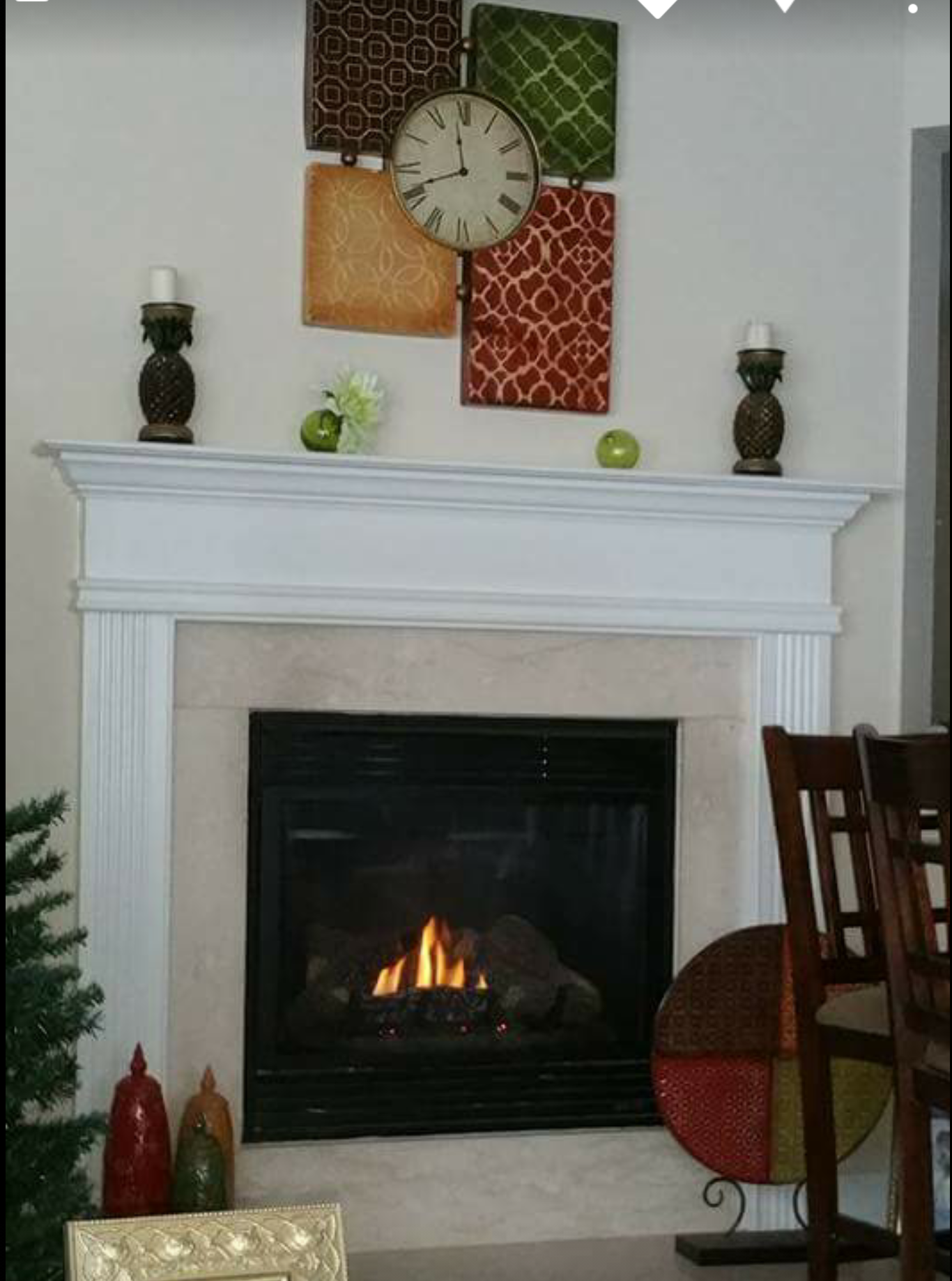 Gas fireplace with marble, located at corner, in family room - 4345 Stone Mountain Drive