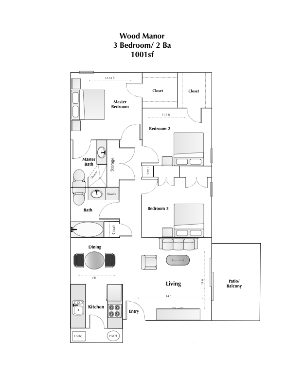 3 Bedroom/1.5 Ba - Woodmanor Apartments