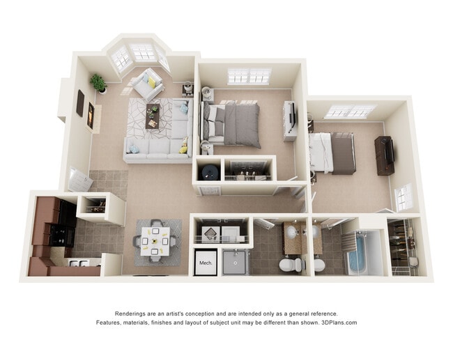 2 Bed | 2 Bath - 1050 sq ft - Waterford Village Apartments