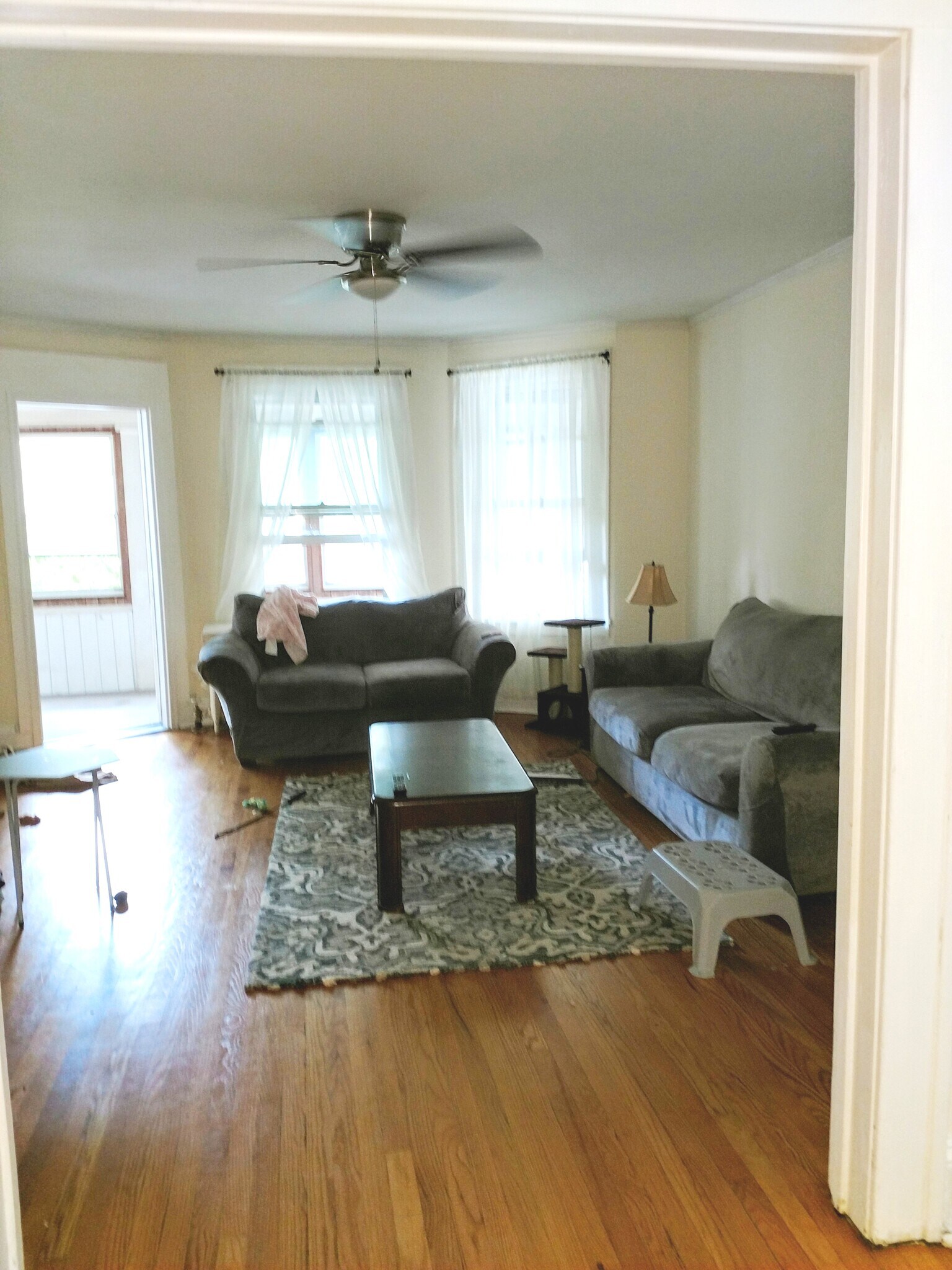 Living room with french door to the porch - 552 Park Ave