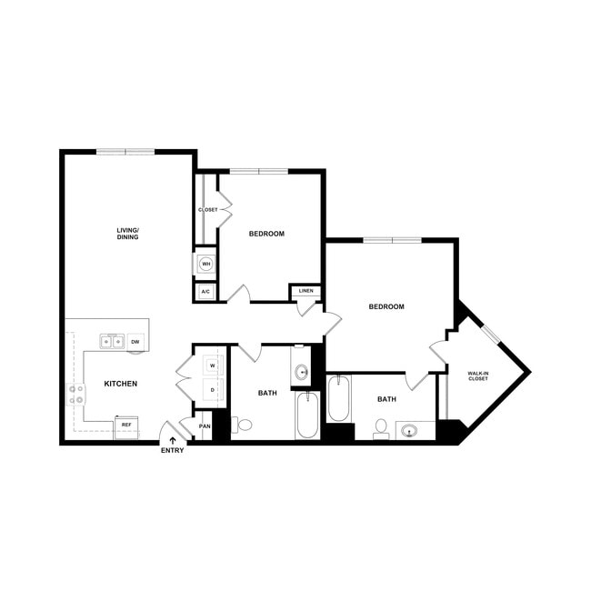 2 Bedroom, 2 Bath - Corner, 962 sq. ft. - Rockwell Place Senior Apartments