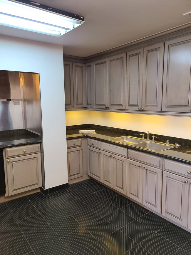 Commercial Grade kitchen with long granite countertops and lots of storage cabinets - 500 University Ave