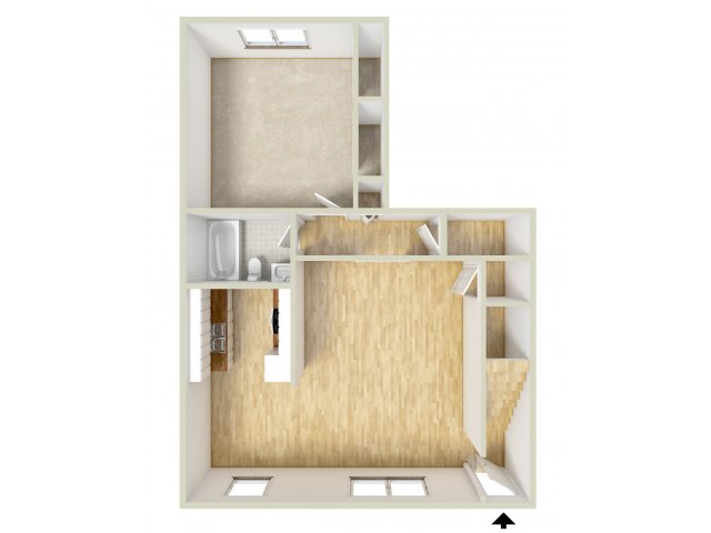 One bedroom floor plan - Rolling Glen Townhomes and Apartments