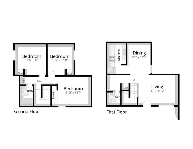 Three Bedroom Floor Plan Diagram - THE TRAILS AT MALONE