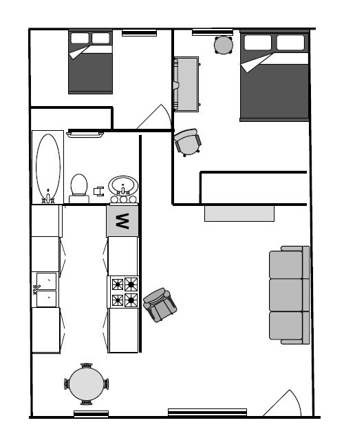 2 Bed 1 Bath Floor Plan - Village Green 92