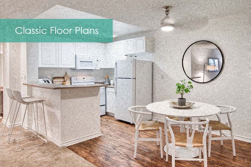 Kitchen and dining area at The Meadows Apartment Homes - Meadows Apartments