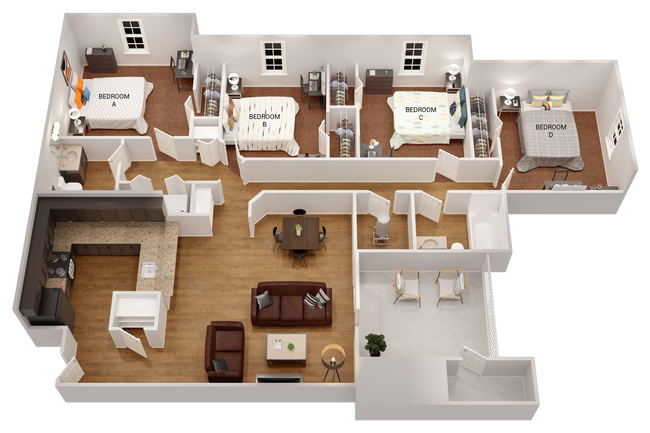 D1: 4BD | 4 BA | 1194 SF - The Hills Northview Apartments