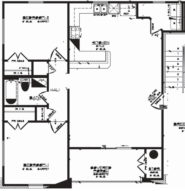 2x1 Floor Plan - Brick Wall Apartments