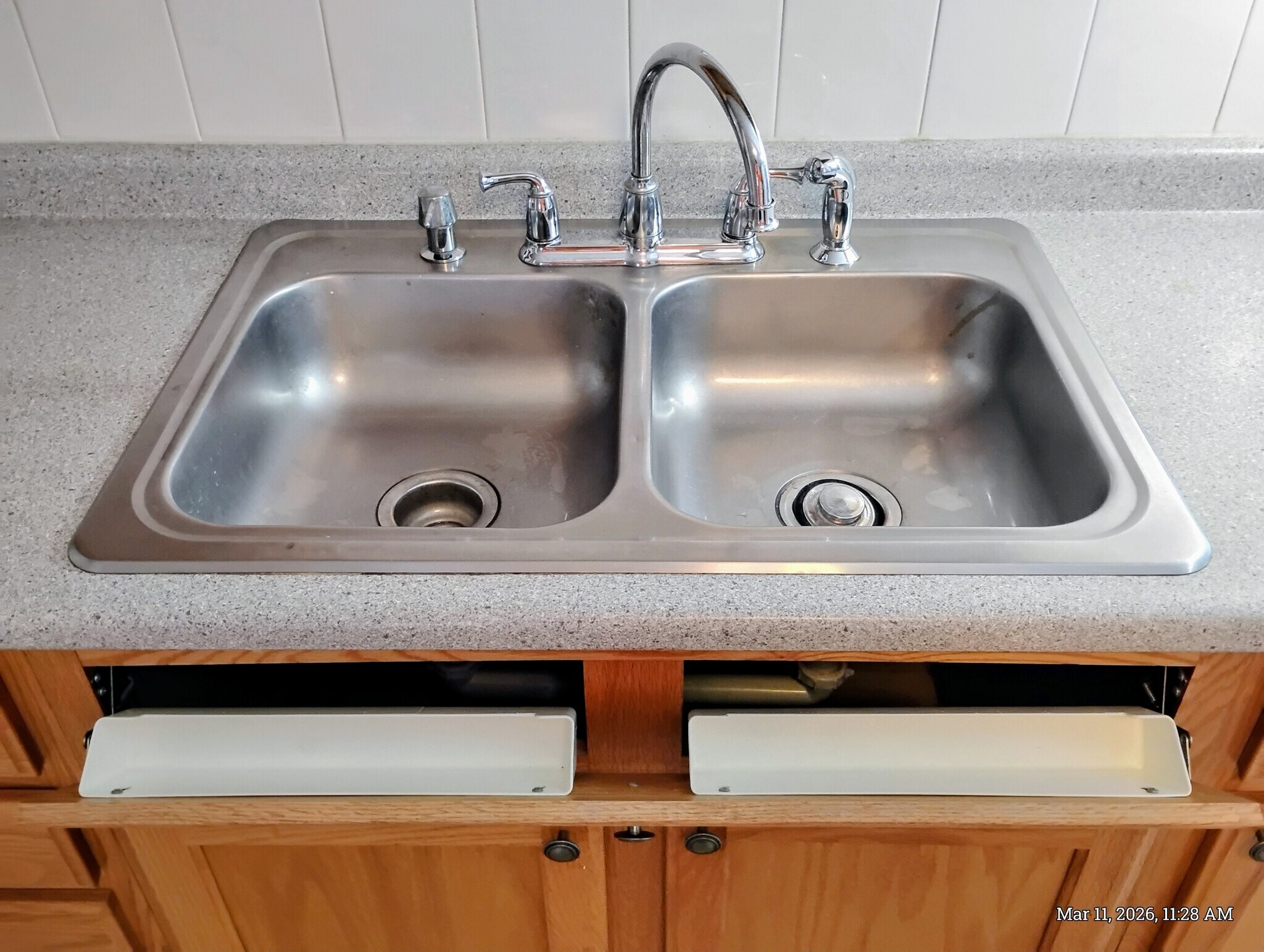 Double sink with high arc faucet, drawer pulls out for extra storage. - 44 Coolidge St