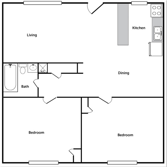 Two Bedroom/ One Bathroom Apartment with kitchen island in Denton, Texas - Residences at The Union