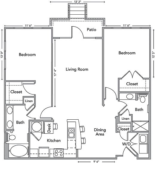 The Bridger 1 Floor Plan - 2BR/2BA - The Blvd at Anson