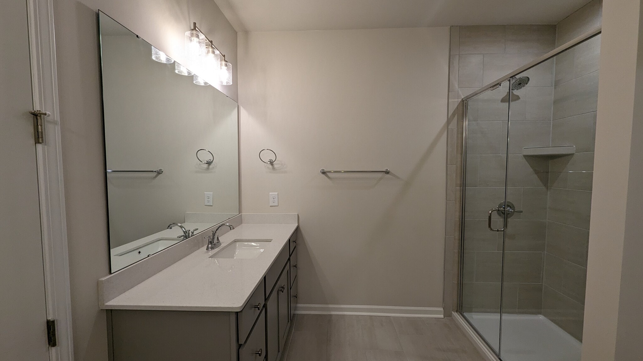 Master bath sink2 with shower view - 1276 Brawley School Rd