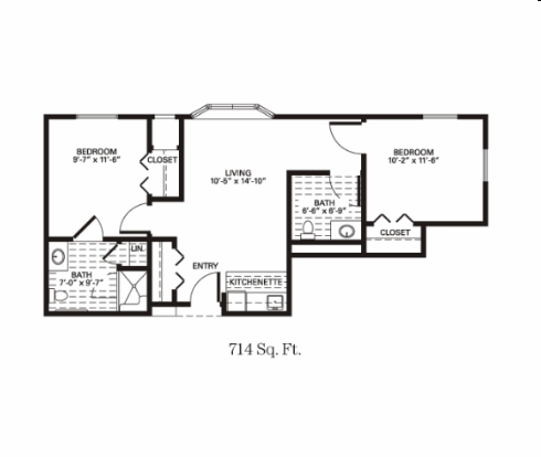2BR/1BA - Trinity Courtyard