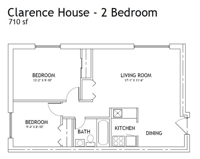 2 Bedroom Floor Plan - Clarence House