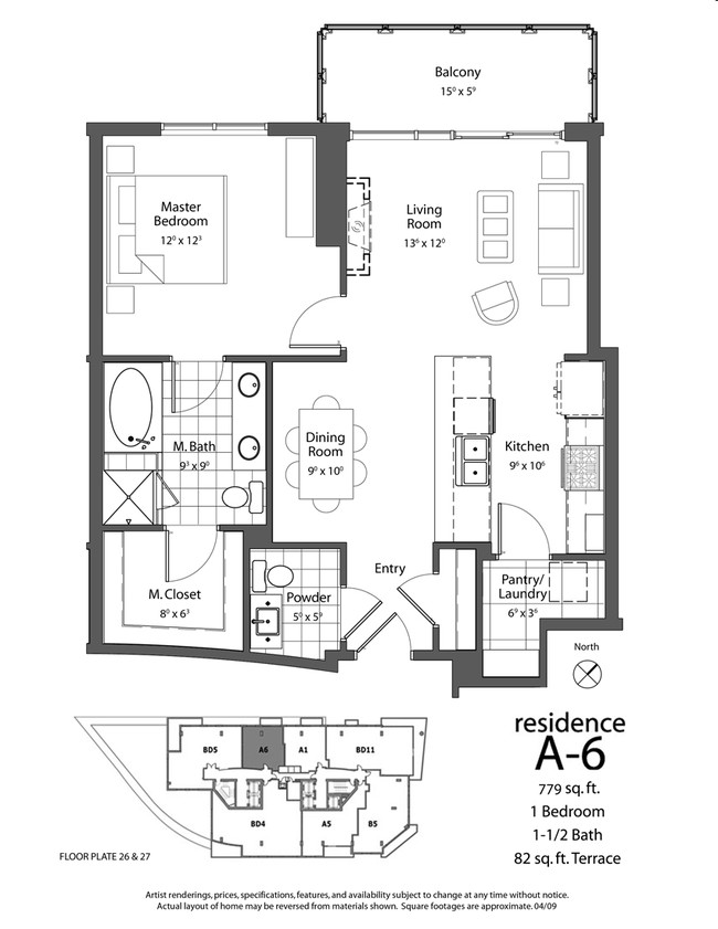 1BR/1.5BA - One Lincoln Park