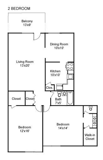 2BR/1BA - Pinebrook Apartments