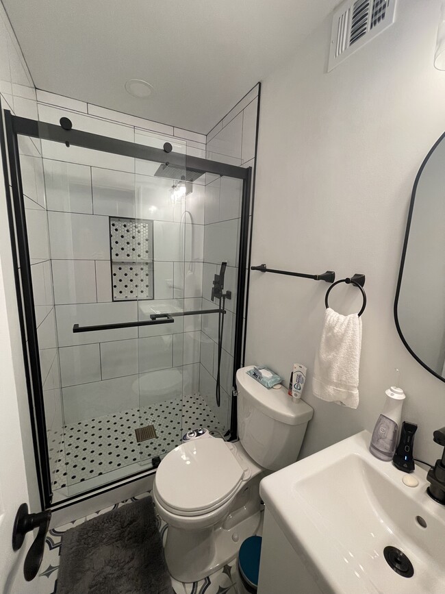 Primary bathroom with rain shower head as well as handheld shower head - 124 Dale St