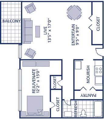 One Bed One Bath with Balcony - Berkshires At Town Center