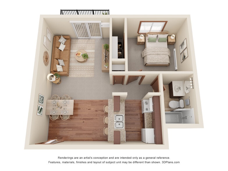 Augusta - 3D Floorplan - Country Club Village Apartments