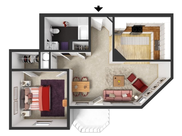 One Bedroom 3D - Windsong Senior Apartments