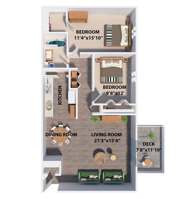 Newly remodeled two-bedroom floor plan - Cedarstone Apartments