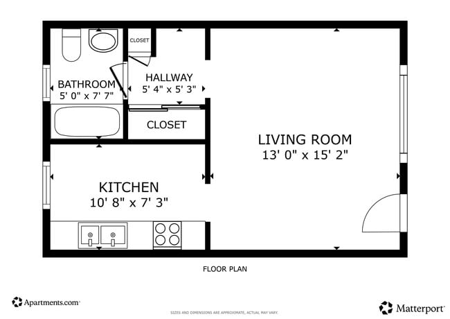Floor Plan - Studio - 418SF - 1230 W. Hillandale Ave.
