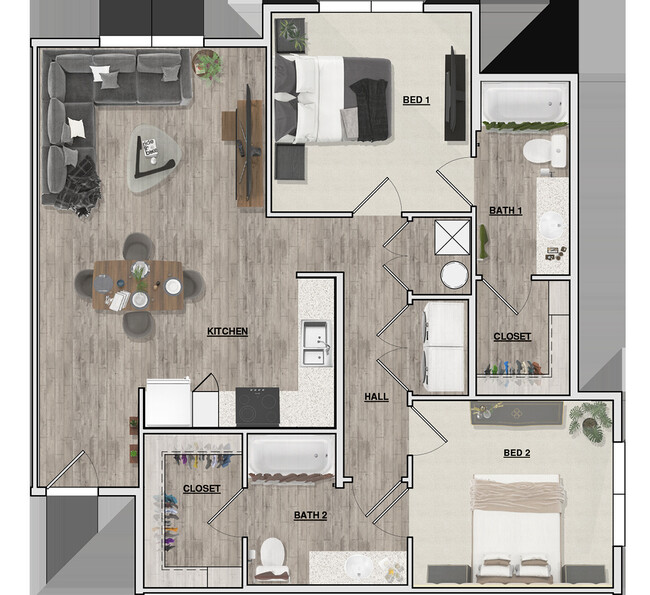 2 Bedroom 2 Bath, Corner Apt. 1,017 sq. ft. - Emery Cove