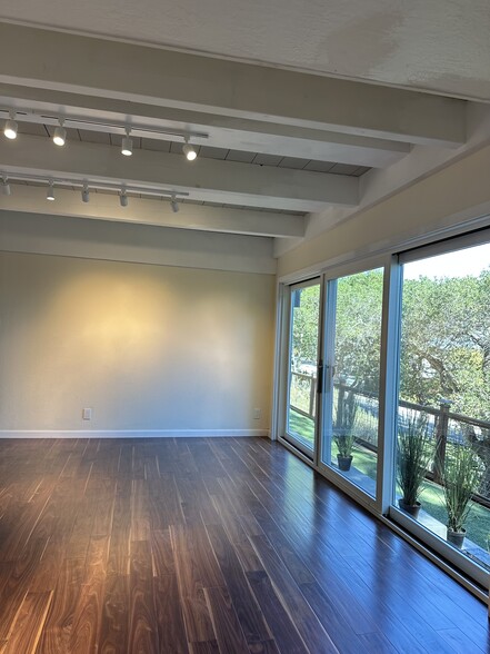Eastern light through new 12’ sliders into private garden - 101 Oak Springs Dr