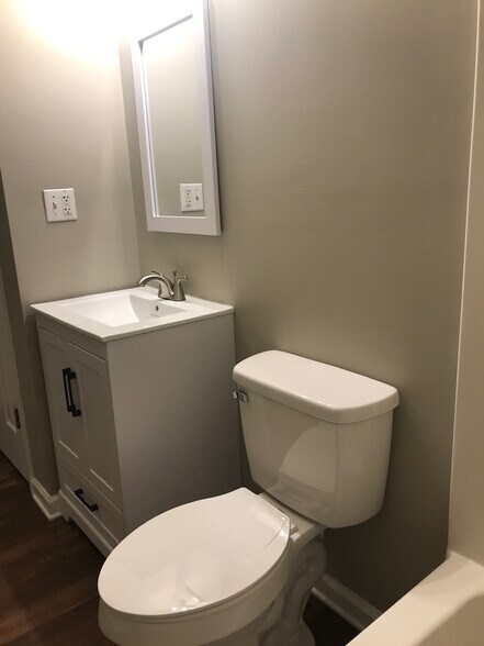 Bathroom with updated sink, lighting and toilet. - 216 Winters St