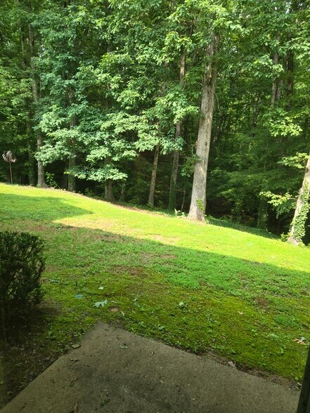 Treed backyard sloping to creek - 870 Brookfield Pky