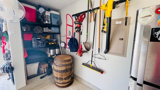 Rack for tools, area for storage, fan system for air circulation - 7108 Garnet Mill Ln