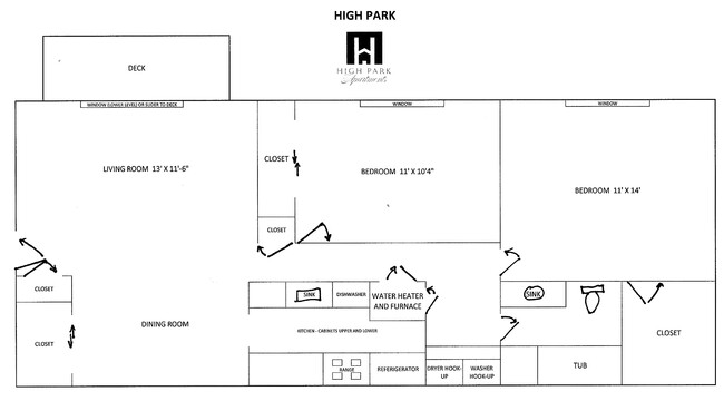 2 Bedroom, 1 Bath Floorplan - High Park Apartments