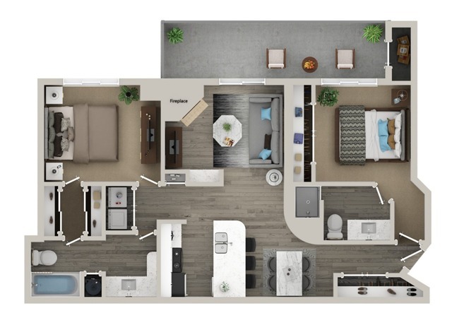 Two Bedroom Two Bath Floor Plan - Elliot Windsprint