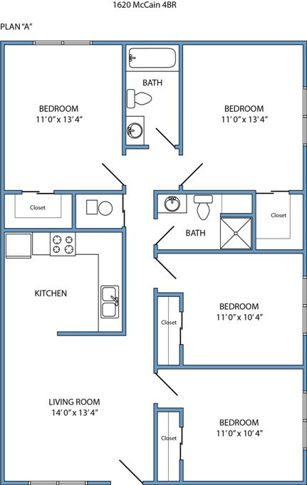 Plan A - 4-bed, 2-bath - 1620 McCain Lane