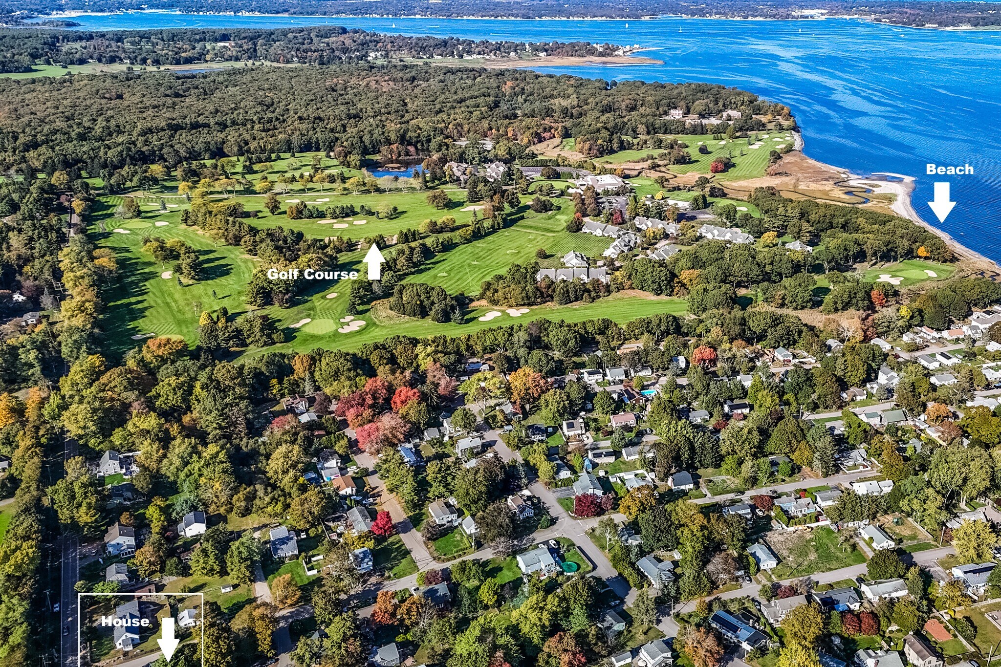 Aerial view of neighborhood with access to two private beaches and bike path - 278 Harrison St