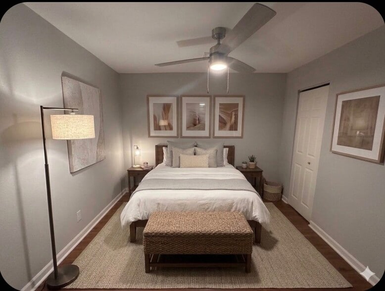 This is a virtually staged image of the bedroom to show what it could look like. - 7837 Heaton Way