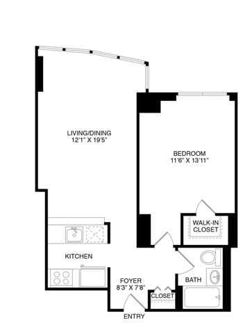 One Bedroom One Bath (664 SF) - 800 Sixth Apartments