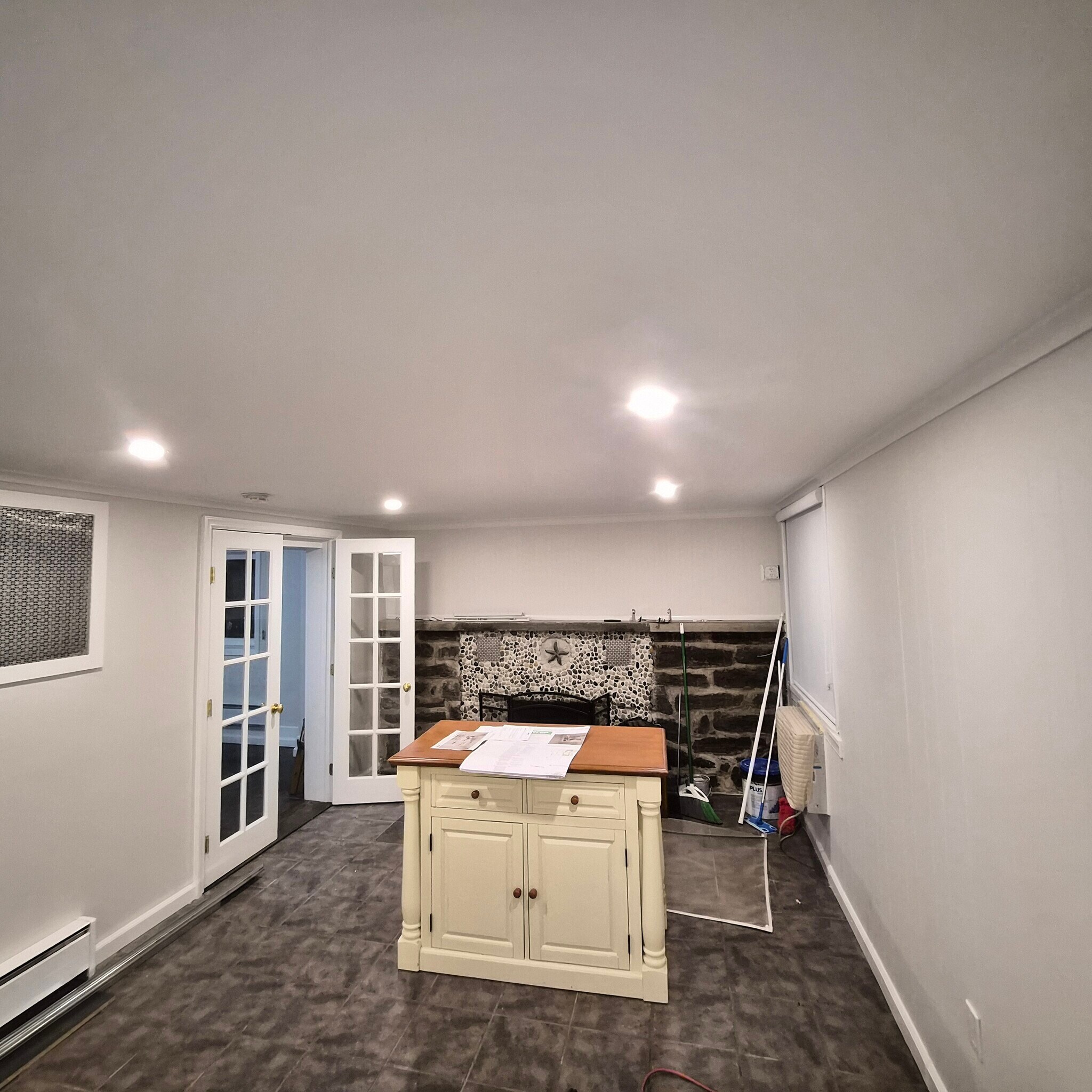 Living Room w Fireplace -French Doors to Bedroom - 113 Shore Rd