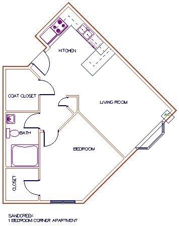 1 Bedroom Corner - Floor Plan - Sand Creek
