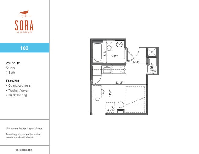 Unit 103 - 256 SQFT - Sora Apartments