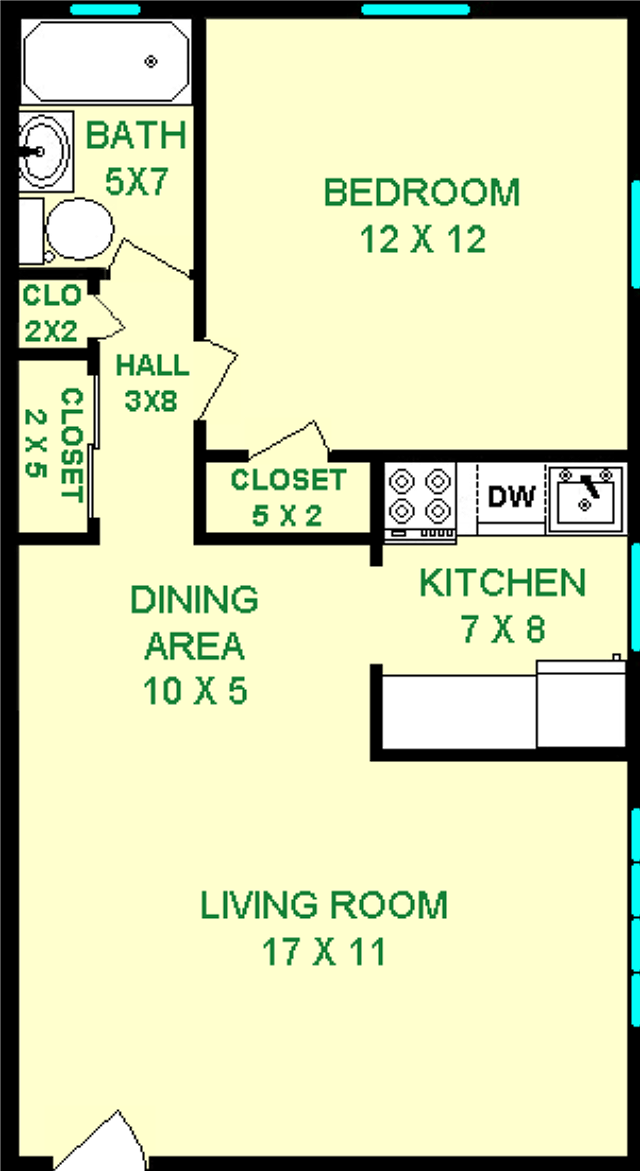 Shelley One Bedroom Floorplan - The Flats on Penn