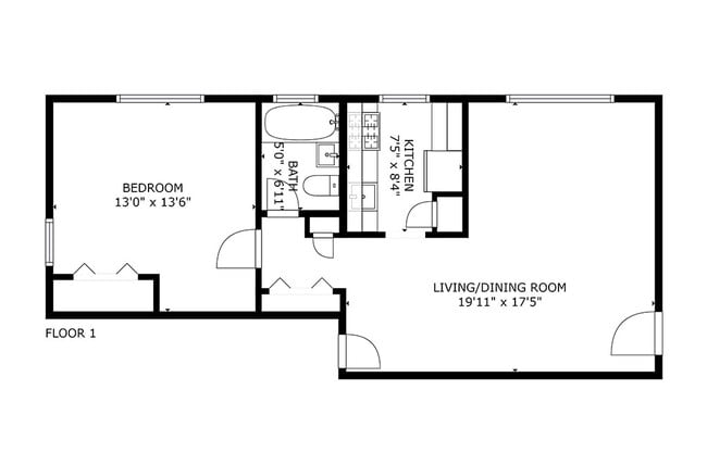 1 BD 1 BA Option A 600 sq ft - Marlow Heights Apartments
