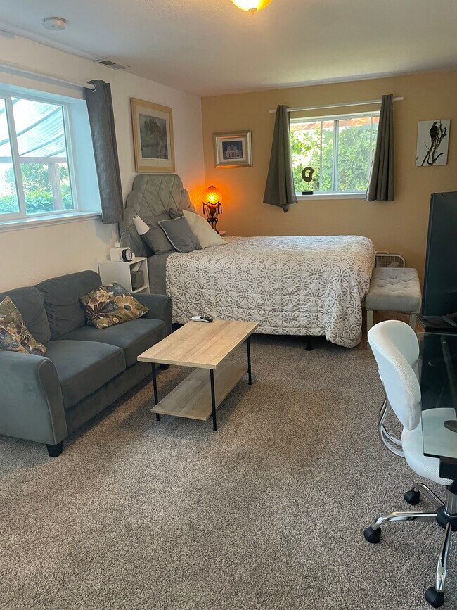 Sunny BR#1 with couch, glass desk. - 27 Graceland Dr