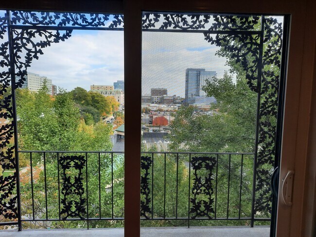View through the balcony door looking East. - 434 Clinton Pl