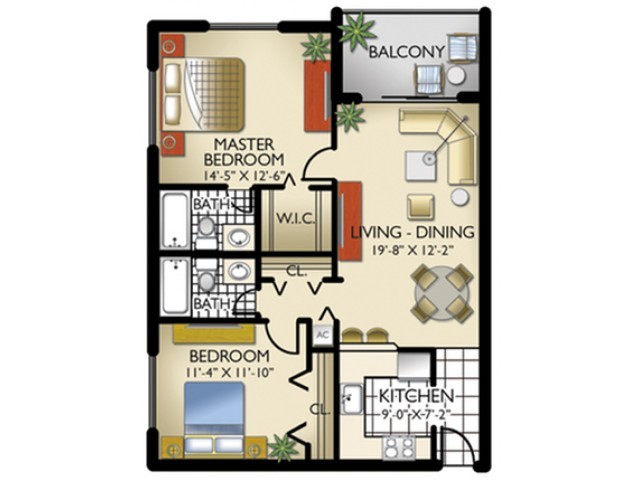 Model A | 2 Bedrooms, 2 Bath - Lago Club Apartments