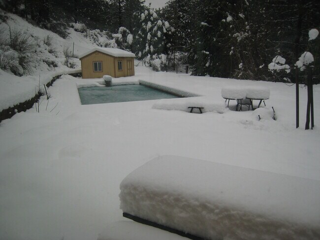 Back yard after one of the occasional snow storms - 26927 Manzanita Ct