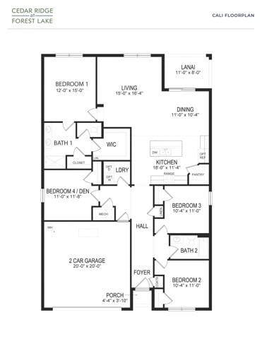CALI 4/2 Floor Plan - Cedar Ridge