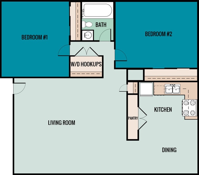 2 bedroom floor plan - Eastland Apartments