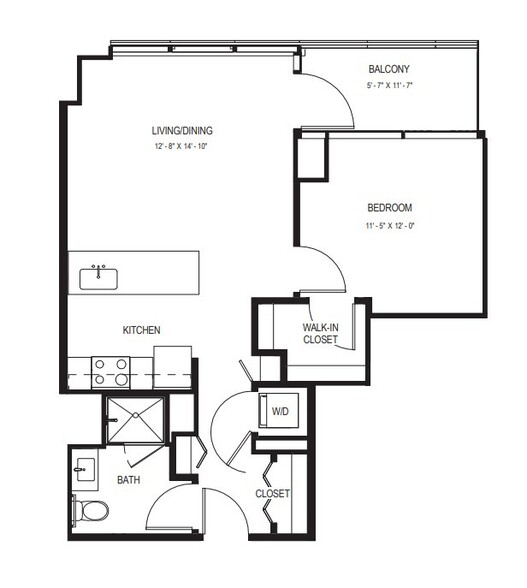 One Bedroom A-03.1 - 700 Sq. Ft. - Floors 5-25 - Wolf Point West